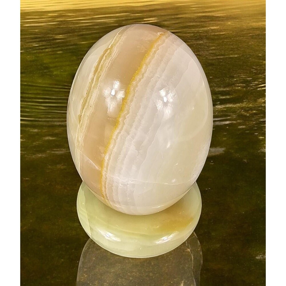 Marble Onyx Egg with base - 3" Easter Gift, Home Office Decor, Paperweight - New